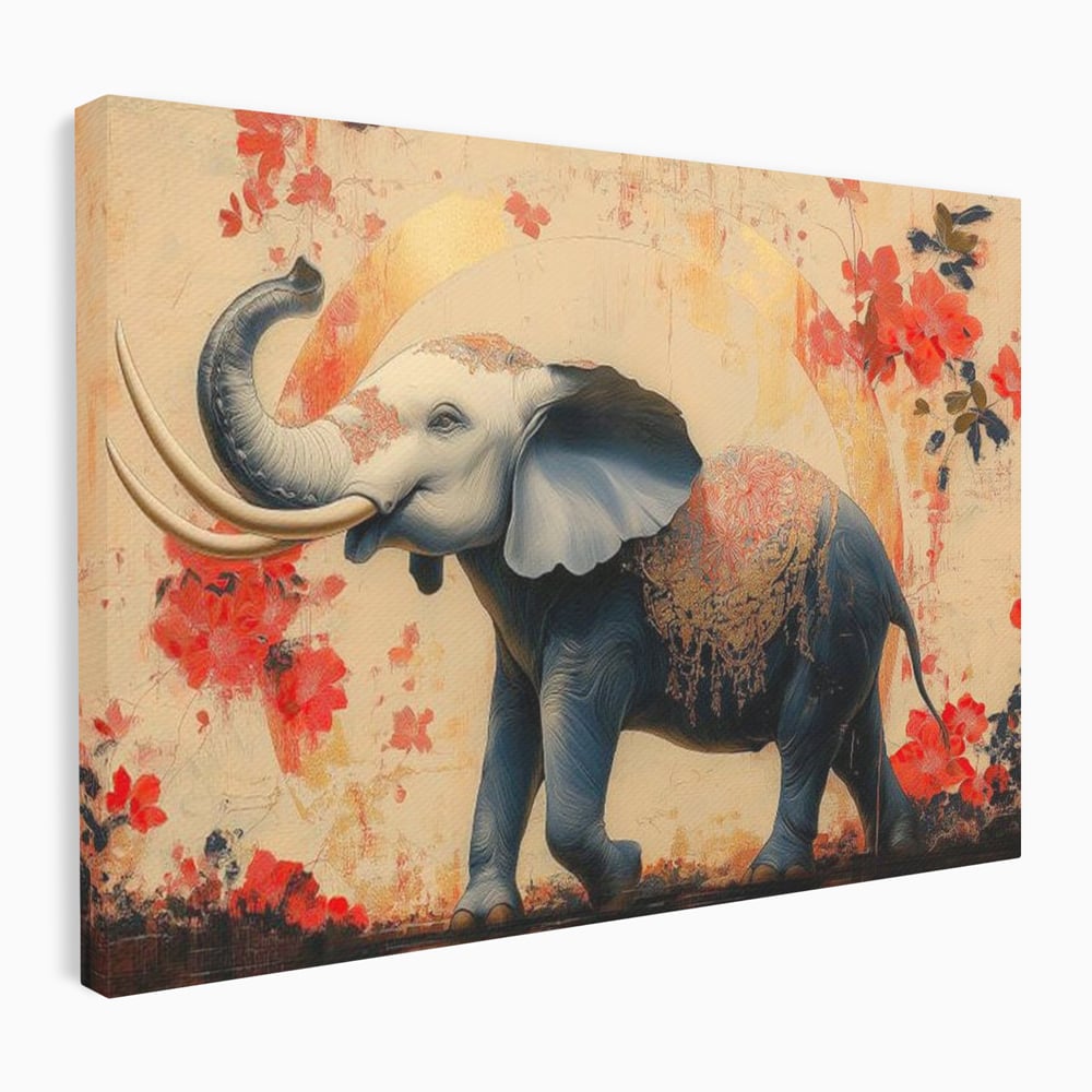 Tablou canvas cu tablou canvas cu elefant albastru, fara rama, pe sasiu de lemn